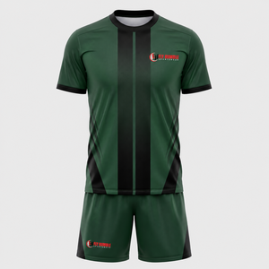 Ensemble de maillot et short de football unisexe Fly Humble Sportswear noir et rouge rayé, respirant, à manches courtes, coupe athlétique, toutes saisons - Product Image 2