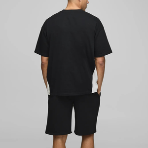 High Quality Men Summer Casual Two-Piece <b>Set</b> Black White Cotton T-Shirt Shorts Crew Neck Print Breathable Custom Logo Front - Product Image 2