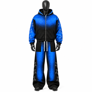 Conjunto de chándal transpirable de corte holgado con cremallera, estampado serigrafiado y parche bordado para hombre - Product Image 1