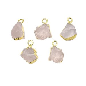 Pendentif en quartz rose naturel brut, plaqué or, bijoux en cristal plaqué or pour femmes - Product Image 6