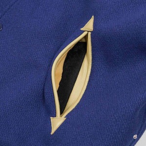 Wholesale Cheap Price <b>Mens</b> Blue Varsity <b>Jacket</b> With Tan PU Sleeves And Arrow Pockets Preppy Style <b>Baseball</b> Varsity <b>Jackets</b> OEM - Product Image 5