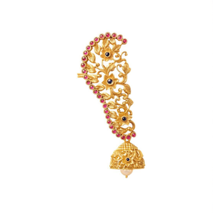 AD Floral Pearl Ear Cuff-Gold Plated Brass Trendy Party & Wedding Jewelry - Product Image 3