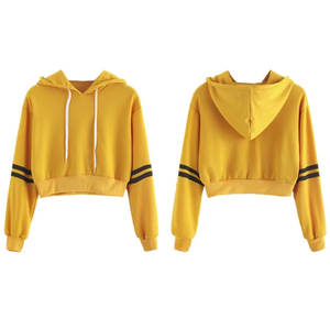 Sudadera con capucha corta de manga larga para mujer y niña, informal, con lentejuelas, insignia y efecto tie-dye, de lona suave, amarilla, nueva. - Product Image 5