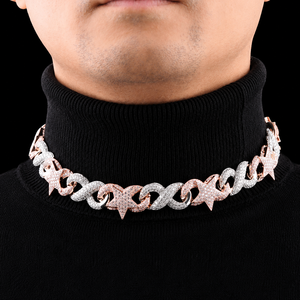 Luxury <b>Statement</b> <b>Necklace</b> 18K Solid Gold Rose Gold Plated Moissanite Diamond Star Pave Setting Link Chain Unisex Party Jewelry - Product Image 4