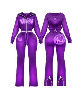 TAHAD OEM Novedad en Tendencia: Conjunto de Dos Piezas para Mujer, Sudadera Corta Rosa con Capucha y Cremallera, Pantalones de Chándal Lisos con Lavado Ácido Vintage, con Logotipo Personalizado - Product Image 3