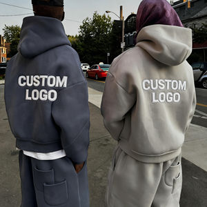 ชุดเซ็ตเสื้อฮู้ดดี้และกางเกงวอร์มผ้าฝ้ายเฟรนช์เทอร์รี่แบบถักสำหรับผู้ชาย ฤดูใบไม้ร่วง 2 ชิ้น สกรีนโลโก้ได้ตามต้องการ - Product Image 1