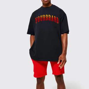 Conjunto de Camiseta y Pantalones Cortos para Hombre, Personalizable de Fábrica, Poliéster/Algodón, Ropa Urbana de Verano, Estampado Digital Vintage, Antiarrugas - Product Image 1