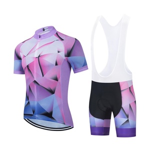 Ensemble maillot et short de cyclisme pour homme avec motif géométrique violet et jaune, impression par sublimation, vêtements de performance respirants - Product Image 6