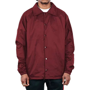 Men's Maroon Polyester Shirt Casual Turn-down Collar Button Front Loose Fit Autumn Wear <b>Coaches</b> Jacket Is Available For Sale - Product Image 1