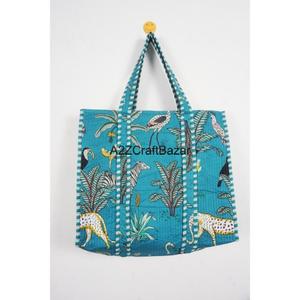 Bolsa de Mano Grande, 100% Algodón Puro, Acolchada, Estampada a Mano, con Rayas Multicolores, Asa Larga, Ecológica, Sostenible, para Estudio, Compras y Fiestas - Product Image 1