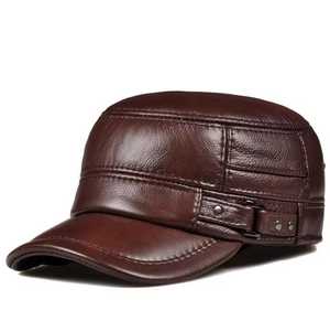 Unisex Brown Cotton Breathable <b>Flat</b> Cap Adjustable Outdoor Casual <b>Hat</b> for Adults Four Seasons Wear - Product Image 1
