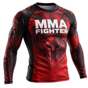 Camiseta de Compresión de Manga Larga para Luchadores de MMA, Camiseta de Compresión Roja de Manga Larga con Estampado por Sublimación de Secado Rápido - Product Image 3