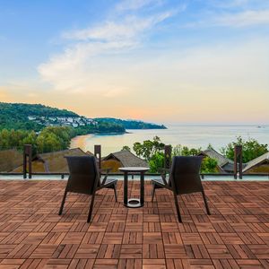 10 pièces de dalles de terrasse emboîtables 30 cm x 30 cm, revêtement de sol extérieur en bois d'acacia imperméable, dalles de sol toutes saisons - Product Image 3