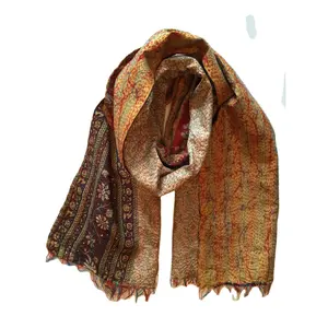 Indian handmade classical undying Kantha hand stitch reversible silk scarf/wrap/stole/shawl for women & girl