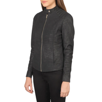 Veste de moto en cuir d'agneau véritable imperméable pour femme, col montant, manches longues, fermeture éclair, couleur unie, saison automne