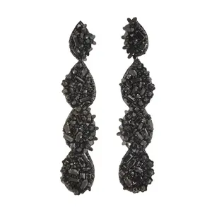 Pendientes de gota negros clásicos más vendidos, ropa de mujer hecha a mano bordada a mano de 12 cm de largo con cuentas genuinas - Product Image 1