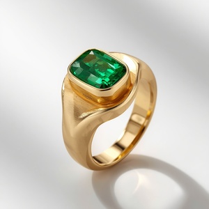9K Solid <b>Gold</b> Organic Emerald <b>Ring</b> for Women Emerald Cut Green Gemstone Statement Fine Jewelry Custom OEM - Product Image 1