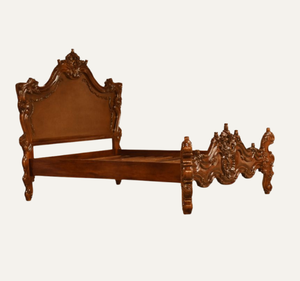 เตียงนอนไม้มะฮอกกานีแท้สไตล์ยุโรปคลาสสิกหรูหราขนาดคิงไซส์ แกะสลักด้วยมือ ทนทานและใช้งานได้หลากหลาย - Product Image 3