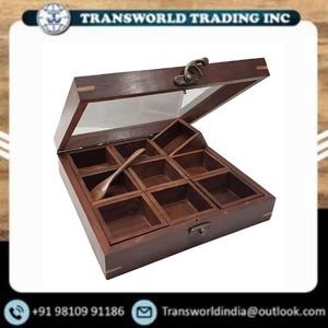 Natural Wooden Spice Box Handmade Masala Dabba Traditional Kitchen <b>Storage</b> Container with Compartments and Lid For Sale - Product Image 4