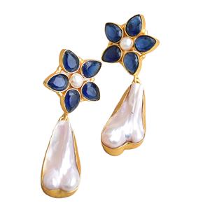 Boucles d'oreilles en laiton tendance pour l'exportation, en gros, avec perles et pierres naturelles brutes, design plaqué rhodium, style avant-gardiste, export en gros - Product Image 1