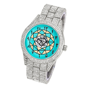นาฬิกา Iced Out สำหรับผู้ชาย หน้าปัดสีเขียวอมฟ้า ตัวเลขแบบอารบิก สายคริสตัล สไตล์หรูหราทันสมัย - Product Image 3