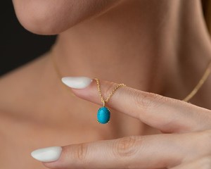 Collar de Turquesa, Plata de Ley 925, Chapado en Oro de 14K, Colgante Ovalado de Turquesa, Joyería con Piedra Azul Delicada, Piedra de Nacimiento de Diciembre - Product Image 2