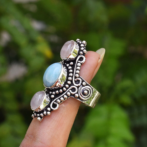 Bague en larimar naturel, argent sterling 925, bijoux faits à la main pour femmes - Product Image 3