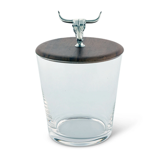 Cubo de hielo de vidrio con tapa de madera, asa de calavera de toro y detalles metálicos, enfriador premium para vino y champán, para decoración de bar estilo western - Product Image 1