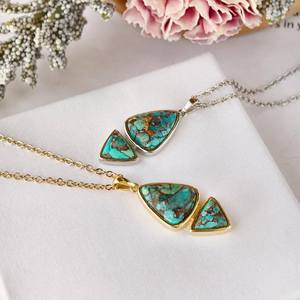 Collar con Colgante de Turquesa en Plata de Ley 925 Chapada en Oro de 14K, Collar con Piedra Preciosa Natural, Joyería para Mujer, Regalo - Product Image 5