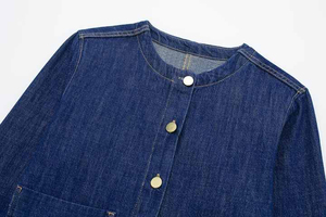 Women Denim Shirt Blouse Long Sleeve Button Jean <b>Top</b> Casual Regular Fit Blue Jacket Stylish Pocket Front Summer Denim Shirts - Product Image 3