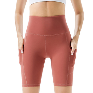 Shorts de yoga pour femmes à taille haute, imprimés, à séchage rapide, avec poches, en polyester/nylon, leggings de sport et de fitness - Product Image 1