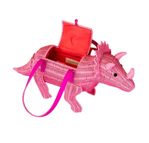 Pink Triceratops Shaped Rattan Storage Basket Animal Design Decorative Organizer <b>Wicker</b> <b>Bag</b> Plant Fiber Material Durable - Product Image 3