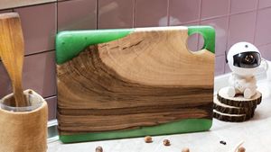 Nature Blend Eco-friendly Dishwasher <b>Safe</b> 1.5cm Thick Rectangle Resin Chopping Block with Wood <b>Knife</b> Handle - Product Image 6