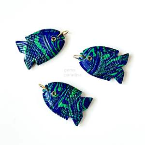 Pendentif Poisson en Azurite Malachite AAA, Collier en Argent 925 Fait Main avec Pierre Précieuse, Breloque Cristal de Guérison Sculptée à la Main, Luxe, Vente en Gros - Product Image 3