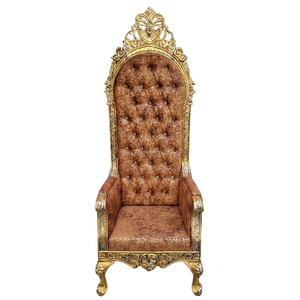 Chaise royale vintage à dossier haut avec dossier capitonné pour trône de mariage, scène de mariage, hôtel, banquet, événement - Product Image 1