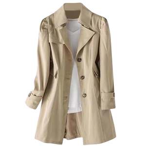 Zipper Pocket <b>Womens</b> Trench <b>Coat</b> Belted Long Overcoat <b>Double</b> <b>Breasted</b> Elegant Windbreaker Custom Logo - Product Image 3