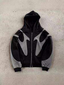 Sweat à capuche pour homme personnalisé 100% coton vintage, fermeture éclair intégrale rétro, logo brodé, style hip-hop, design patchwork - Product Image 5