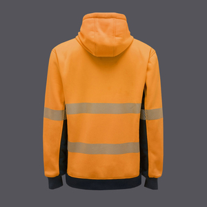 Sweat-shirt polaire à capuche réfléchissant orange pour homme, avec bandes de sécurité, coupe classique, vêtement de travail décontracté, polyester/coton 350g pour l'hiver - Product Image 1