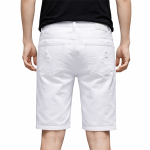 Shorts en jean blanc pour homme, longueur genou, décontractés, en coton, coupe droite, tissu doux, pour l'été - Product Image 3