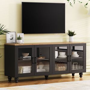 Mobile TV TREND B Farmhouse elegante con ante in vetro temperato per TV fino a 70 pollici, credenza versatile con ripiani regolabili, mobili da soggiorno - Product Image 1