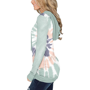 Sudadera con Capucha Tie-Dye para Mujer, Informal, Holgada, Tejida, para Primavera, con Bolsillo - Product Image 2