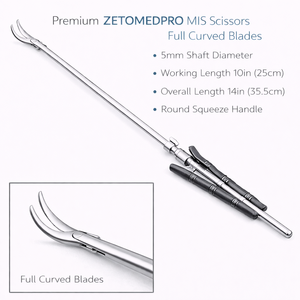 Tijeras MIS Premium con Hojas Curvas Completas, Eje de 5 mm, Longitud de Trabajo de 25 cm, Longitud Total de 35.5 cm, Mango Redondo Acolchado – ZETOMEDPRO - Product Image 4