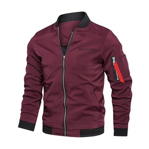 Blouson Bomber Homme Bordeaux Manches Longues Fermeture Éclair Col Montant Couleur Unie Tissu Mémoire en Polyester Léger - Product Image 6