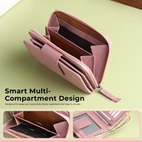 Dompet Lavender Kulit Asli Wanita WRIZA |   Dompet Clutch Solid Anti RFID dengan 9 Slot Kartu, Jendela ID, dan Penutup Ritsleting
