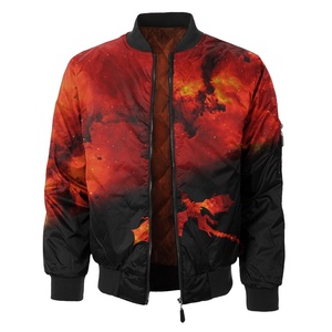Blouson long unisexe ROLEIN en polaire écologique avec imprimé dragon rouge, fermeture éclair, style décontracté, polyester/coton à l'avant - Product Image 1