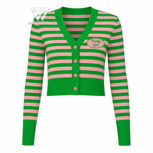 Alpha grec |   Kapa |   Vêtements de la sororité Alpha prêts à être expédiés, pull court rayé, cardigan universitaire - Product Image 1