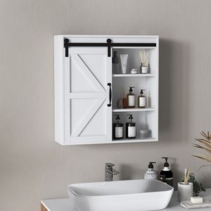 Armadietto da Parete Classico e Lussuoso in MDF Bianco con Porta Scorrevole e Ripiano Regolabile (22.75x7.75x24.5) - Product Image 2
