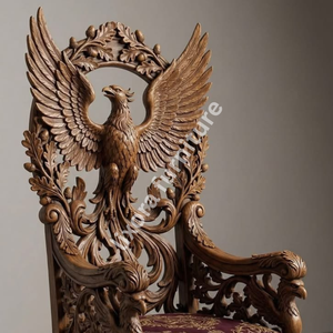 Luxury Handcrafted Solid Wood Phoenix Throne Chair Ornate Eagle Carving Velvet <b>Seat</b> Royal Armchair - Product Image 2