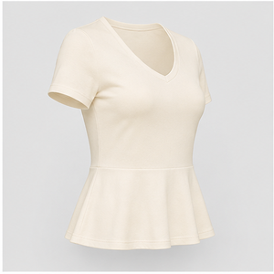 <b>Womens</b> Ivory <b>V</b> <b>Neck</b> Short Sleeve Fitted Peplum <b>T</b> <b>Shirt</b> WTS-0081 - Product Image 3