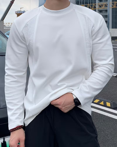 Men's Long Sleeve O-Neck Jersey Knitted T-Shirt Solid <strong>White</strong> Regular Fit Quick <strong>Dry</strong> Breathable Casual Wear 100% Polyester - Product Image 4